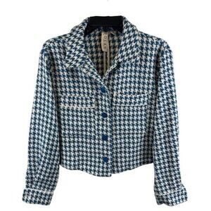 Dolan Left Coast Anthropologie  Houndstooth Crop Jacket Blue Check Button Small